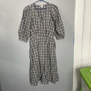 A new day small black white gingham puff sleeve dress Cottagecore prairie boho